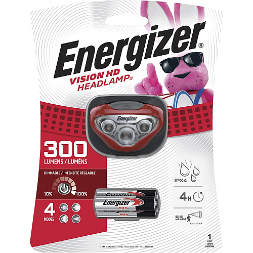 Energizer Vision HD LED Headlamp LED - 150 lm Lumen - 3 x AAA - Impact Resistant, Water Resistant, Shatter Proof - Red - 4 / Carton (HDB32ECT)