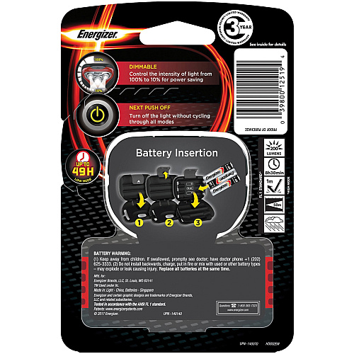 Energizer Vision HD LED Headlamp LED - 150 lm Lumen - 3 x AAA - Impact Resistant, Water Resistant, Shatter Proof - Red - 4 / Carton (HDB32ECT)