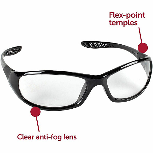 Kleenguard V40 Hellraiser Safety Eyewear Recommended for: Industrial, Manufacturing - Universal - Ultraviolet Protection - Clear Lens - Black Frame - Flex-Point Temple, Wraparound Lens, Scratch Resistant, Flex-Point Temple, Flexible, Comfortable (28615CT)