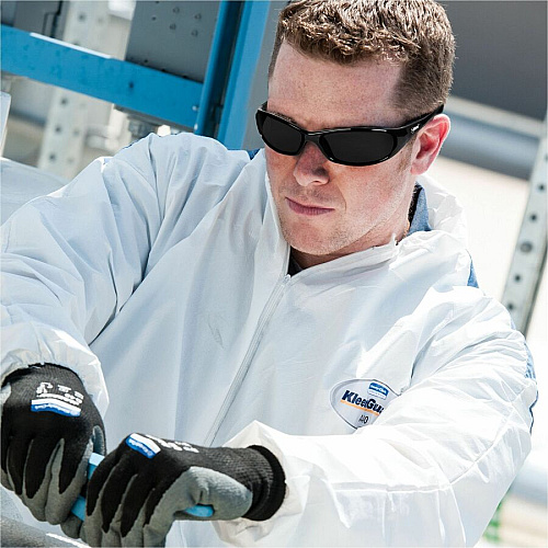 Kleenguard V40 Hellraiser Safety Eyewear Recommended for: Industrial, Manufacturing - Size Universal - Ultraviolet Protection - Smoke Lens - Black Frame - Scratch Resistant, Flex-Point Temple, Flexible, Comfortable, Flex-Point Temple, Wraparound (25714CT)