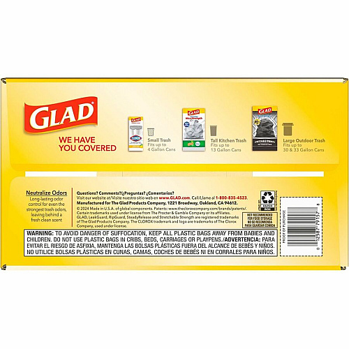 Glad ForceFlex Tall Kitchen Drawstring Trash Bags Gain Lavender with Febreze Freshness - 13 gal Capacity - 25.38" Length x 23.75" Width x 0.72 mil (18 Micron) Thickness - Drawstring Closure - White - Home, Office/ - 110 / Box (79157)