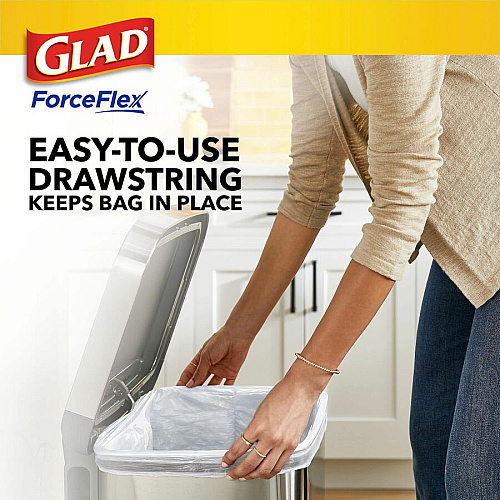 Glad ForceFlex Tall Kitchen Drawstring Trash Bags Gain Lavender with Febreze Freshness - 13 gal Capacity - 25.38" Length x 23.75" Width x 0.72 mil (18 Micron) Thickness - Drawstring Closure - White - Home, Office/ - 110 / Box (79157)