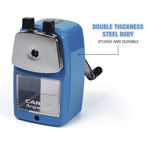 CARL Angel-5 Pencil Sharpener Desktop - 5" Height x 2.8" Width - Steel, Aluminum - Blue - 1 Each (19016)