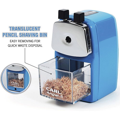 CARL Angel-5 Pencil Sharpener Desktop - 5" Height x 2.8" Width - Steel, Aluminum - Blue - 1 Each (19016)