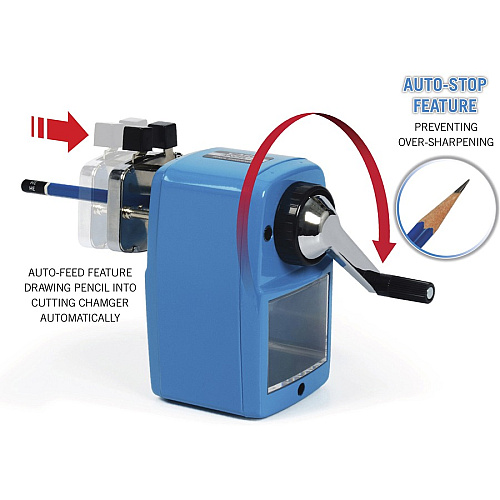CARL Angel-5 Pencil Sharpener Desktop - 5" Height x 2.8" Width - Steel, Aluminum - Blue - 1 Each (19016)