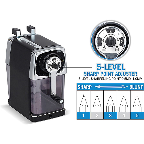 CARL Custom Pencil Sharpener Desktop - 6" Height x 3" Width - Steel, Aluminum - Black - 1 Each (19019)