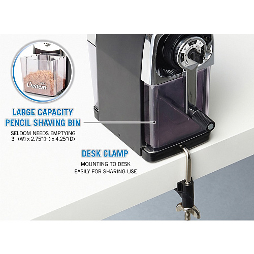 CARL Custom Pencil Sharpener Desktop - 6" Height x 3" Width - Steel, Aluminum - Black - 1 Each (19019)