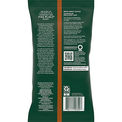 Starbucks Pike Place Medium Roast Coffee Medium - 2.5 oz - Pike Place - 18 / Box (12411960)