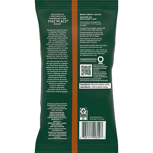 Starbucks Pike Place Medium Roast Coffee Medium - 2.5 oz - Pike Place - 18 / Box (12411960)
