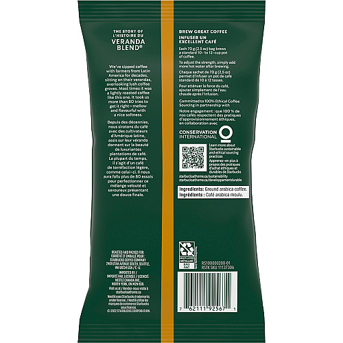 Starbucks Veranda Blend Coffee Blonde - 2.5 oz - Veranda Blend - 18 / Box (12411961)