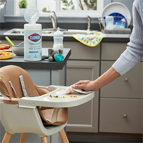 Clorox Free & Clear Compostable All Purpose Cleaning Wipes 4.25" Length x 4.25" Width - Fragrance-free, Dye-free, Residue-free, Durable - White - 75/Tub - 1 Each (32486)