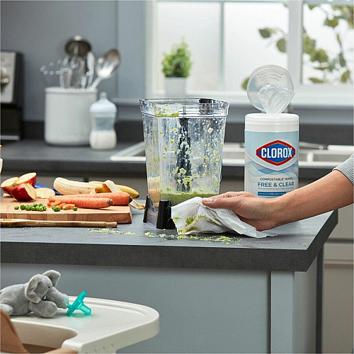 Clorox Free & Clear Compostable All Purpose Cleaning Wipes 4.25" Length x 4.25" Width - Fragrance-free, Dye-free, Residue-free, Durable - White - 75/Tub - 1 Each (32486)