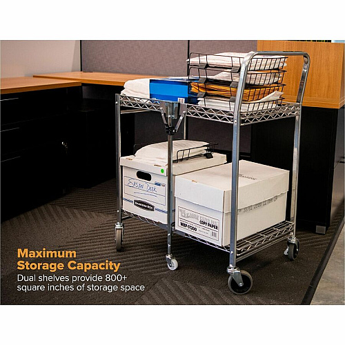 Bostitch Stowaway Utility Cart 2 Shelf - 250 lb Capacity - 4 Casters - 35" Width x 37.25" Depth x 22" Height - Chrome - 1 Each (BSACLGCR)