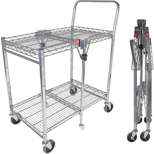 Bostitch Stowaway Utility Cart 2 Shelf - 400 lb Load Capacity - 6 Casters - 31" Length x 19.50" Width x 39" Height - Chrome - 1 Each (BSACSMCR)