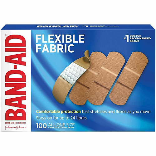 Band-Aid Flexible Fabric Adhesive Bandages 1" Length - Beige - Fabric - 100Box - 12 / Carton (4444CT)