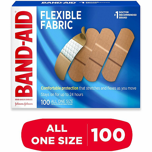 Band-Aid Flexible Fabric Adhesive Bandages 1" Length - Beige - Fabric - 100Box - 12 / Carton (4444CT)