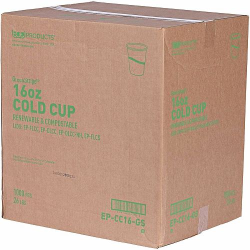 Eco-Products 16 oz GreenStripe Cold Cups 16 fl oz - Clear, Green - Polylactic Acid (PLA) - Cold Drink - 50/Pack - 20 / Carton (EPCC16GSACT)