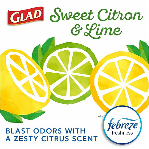 Glad Small Kitchen Drawstring Trash Bags Febreze Sweet Citron & Lime - 4 gal Capacity - Drawstring Closure - Green - Home Office, Bathroom, Kitchen, Laundry - 34 / Box (79120)