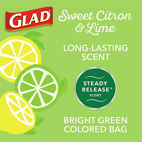 Glad Small Kitchen Drawstring Trash Bags Febreze Sweet Citron & Lime - 4 gal Capacity - Drawstring Closure - Green - Home Office, Bathroom, Kitchen, Laundry - 34 / Box (79120)
