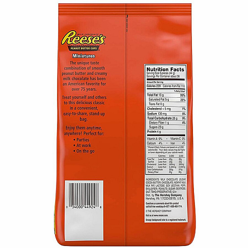 Reese's Candy Peanut Butter, Milk Chocolate - Individually Wrapped - 3.50 lb - 1 Carton (20900055)