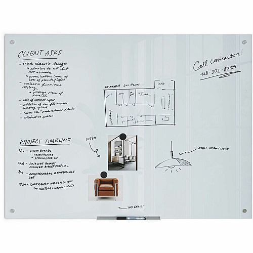 U Brands Magnetic Glass Dry Erase Board 48" (4 ft) Width x 36" (3 ft) Height - Frosted White Tempered Glass Surface - Rectangle - Horizontal/Vertical - Magnetic - 1 Each (2299U0001)