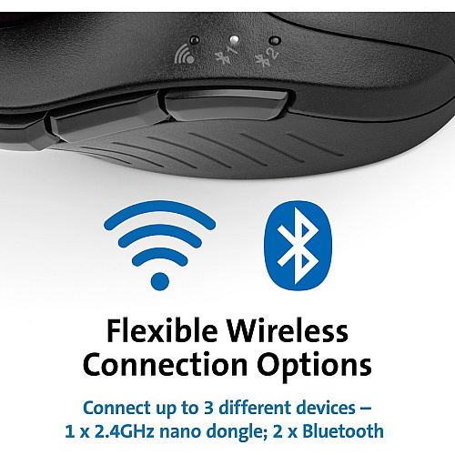 Kensington Pro Fit Ergo Vertical Wireless Trackball Optical - Wireless - Bluetooth/Radio Frequency - 2.40 GHz - Black - 1 Pack - Scroll Wheel - 9 Button(s) (75326)