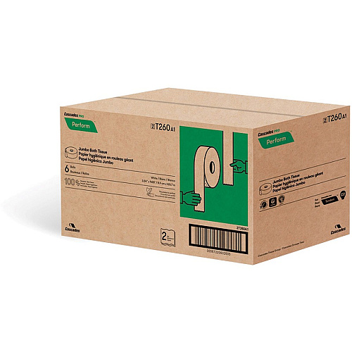 Cascades PRO Select&trade; Jumbo Bathroom Tissue for Tandem&reg; 2 Ply - 3.54" Width x 1400 ft Length - White - 6 Rolls Per Container - 6 / Carton (T260)