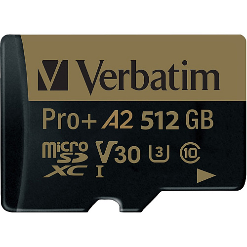 Verbatim Pro+ 512 GB Class 10/UHS-I (U3) microSDXC - 1 Pack 100 MB/s Read - 60 MB/s Write - 666x Memory Speed - Lifetime Warranty (70393)