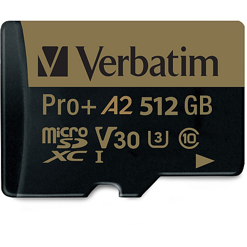 Verbatim Pro+ 512 GB Class 10/UHS-I (U3) microSDXC - 1 Pack 100 MB/s Read - 60 MB/s Write - 666x Memory Speed - Lifetime Warranty (70393)