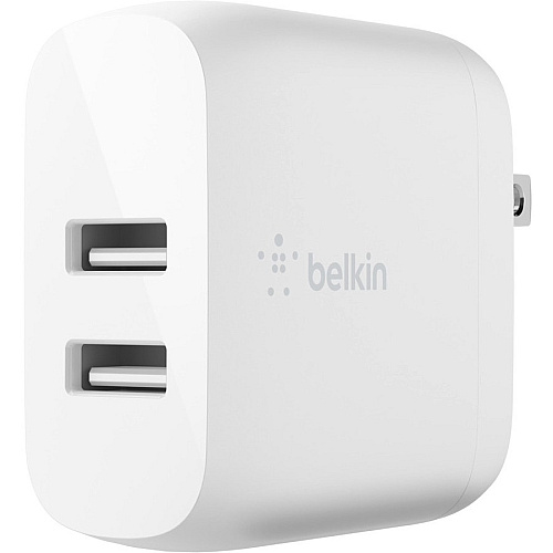 Belkin BoostCharge Dual USB-A Wall Charger 24W (USB-A to Micro-USB cable included) - Power Adapter 24 W - 3.30 ft Cable - 4.80 A - 1 Each (WCE002DQ1MWH)