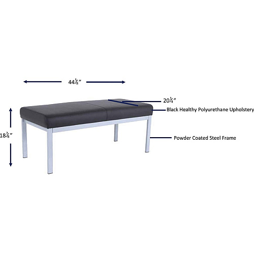 Lorell Healthcare Reception Guest Bench Silver Frame Color - Powder Coated Steel Frame Material - Four-legged Base - Black - Vinyl - 1 Each (LLR66999)