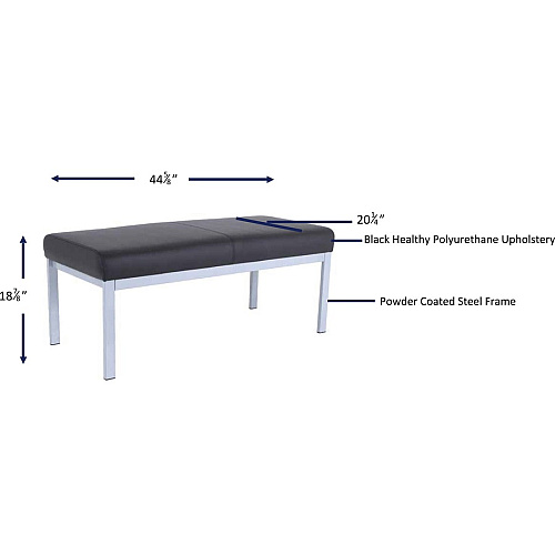 Lorell Healthcare Reception Guest Bench Silver Frame Color - Powder Coated Steel Frame Material - Four-legged Base - Black - Vinyl - 1 Each (LLR66999)