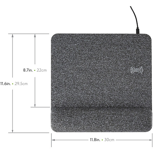 Allsop PowerTrack Plush Wireless Charging Mousepad - 1.85" Height x 11.60" Width - Gray - Memory Foam - Mouse - Retail - 1 Each (32304)