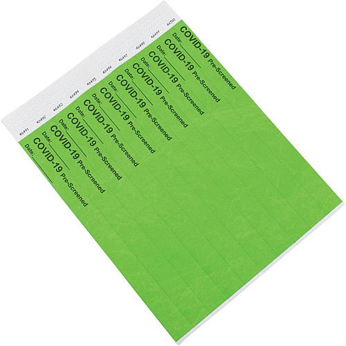 Advantus COVID Prescreened Tyvek Wristbands 3/4" Width x 10" Length - Rectangle - Green - Tyvek - 100 / Pack (76097)