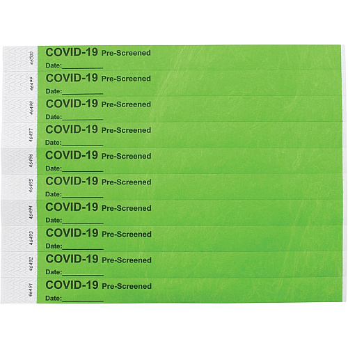 Advantus COVID Prescreened Tyvek Wristbands 3/4" Width x 10" Length - Rectangle - Green - Tyvek - 100 / Pack (76097)