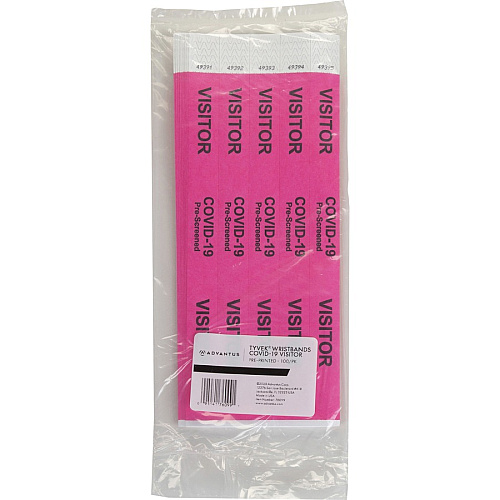 Advantus COVID Prescreened Visitor Wristbands 3/4" Width x 10" Length - Rectangle - Pink - Tyvek - 100 / Pack (76099)