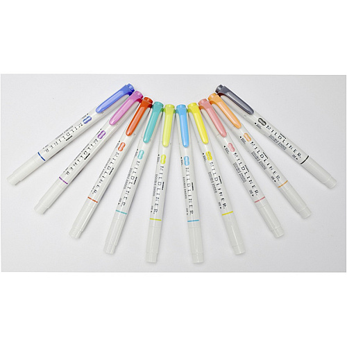 Zebra Pen Mildliner Double-ended Assorted Highlighter Set 10PK Fine Bullet, Bold Chisel Marker Point - Mild Lavender, Mild Spring Green, Mild Citrus Green, Mild Marigold, Mild Fuchsia, Mild Dark Gray, Mild Cyan, Mild Coral Pink, Mild Apricot, Mild (78501)