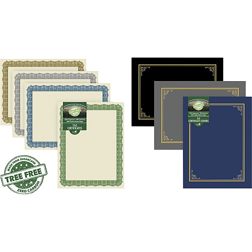 FranklinCovey Geographics Tree Free Certificate 8.5" Width - Multicolor with Green Border - Sugarcane - 15 / Pack (49016)