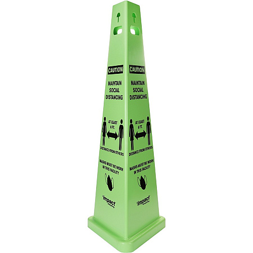 Impact TriVu Social Distancing 3 Sided Safety Cone Print/Message "Caution Maintain Social Distancing, At Least 6 Ft Distance from Others, Masks Must Be Worn in this Facility" - 14.8" Width x 40" Height - Cone Shape - Three-sided, UV Protected  (9140SMKIT)