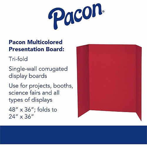 Pacon 140 lb. Watercolor Single Wall Presentation Board 48" Board Height x 36" Board Width - Red Surface - Tri-fold, Corrugated, Recyclable, Single Ply - 24 / Carton (P3770)