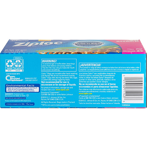Ziploc&reg; Snack Size Storage Bags 3.25" Width x 6.50" Length - Clear - Plastic - 90/Box - Snack, Fruit, Vegetables (315892)