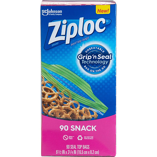 Ziploc&reg; Snack Size Storage Bags 3.25" Width x 6.50" Length - Clear - Plastic - 90/Box - Snack, Fruit, Vegetables (315892)