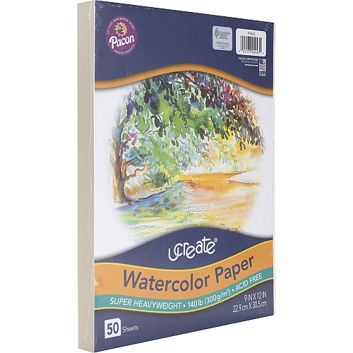 UCreate Watercolor Paper 140 lb Basis Weight - 9" x 12" Sheet Size - White Paper - Acid-free, Recyclable - 50 / Pack (P4943)