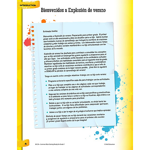 Shell Education Summer Blast Spanish Workbook Printed Book Book - Grade K-1 - Spanish, English - 1 Each (86126)