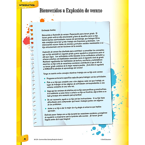 Shell Education Summer Blast Spanish Workbook Printed Book Book - Grade 2-3 - Spanish, English - 1 Each (86128)
