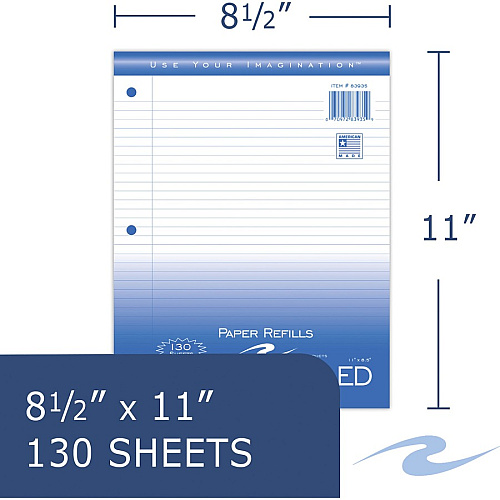 Roaring Spring College Ruled Filler Paper 130 Sheets - 260 Pages - Printed - Ring - Both Side Ruling Surface - College Ruled Front Ruling - Red Margin - 3 Hole(s) - 15 lb Basis Weight - 56 g/m² Grammage - Letter - 8 1/2" x 11" Sheet Size -  (83935CS)