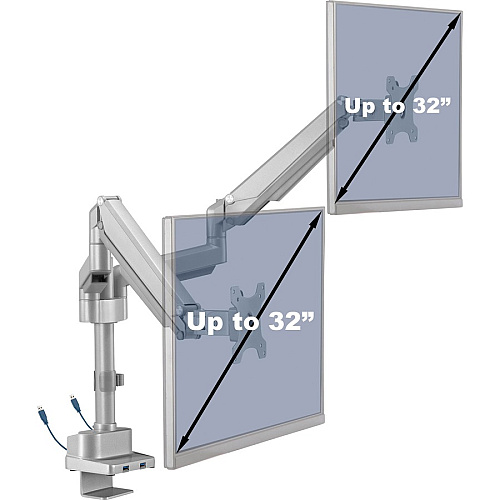 Lorell Mounting Arm for Monitor - Gray Height Adjustable - 2 Display(s) Supported - 19.80 lb Load Capacity - 75 x 75, 100 x 100 - 1 Each (LLR99803)