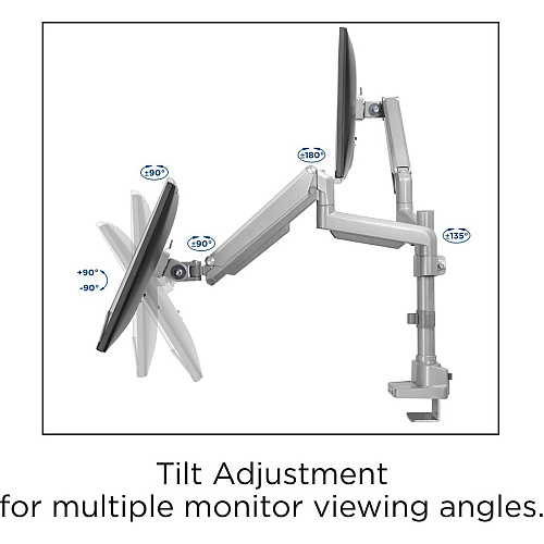 Lorell Mounting Arm for Monitor - Gray Height Adjustable - 2 Display(s) Supported - 19.80 lb Load Capacity - 75 x 75, 100 x 100 - 1 Each (LLR99803)