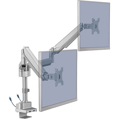 Lorell Mounting Arm for Monitor - Gray Height Adjustable - 2 Display(s) Supported - 19.80 lb Load Capacity - 75 x 75, 100 x 100 - 1 Each (LLR99803)