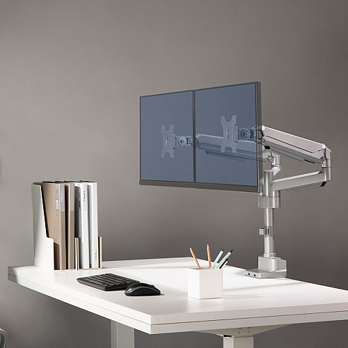 Lorell Mounting Arm for Monitor - Gray Height Adjustable - 2 Display(s) Supported - 19.80 lb Load Capacity - 75 x 75, 100 x 100 - 1 Each (LLR99803)